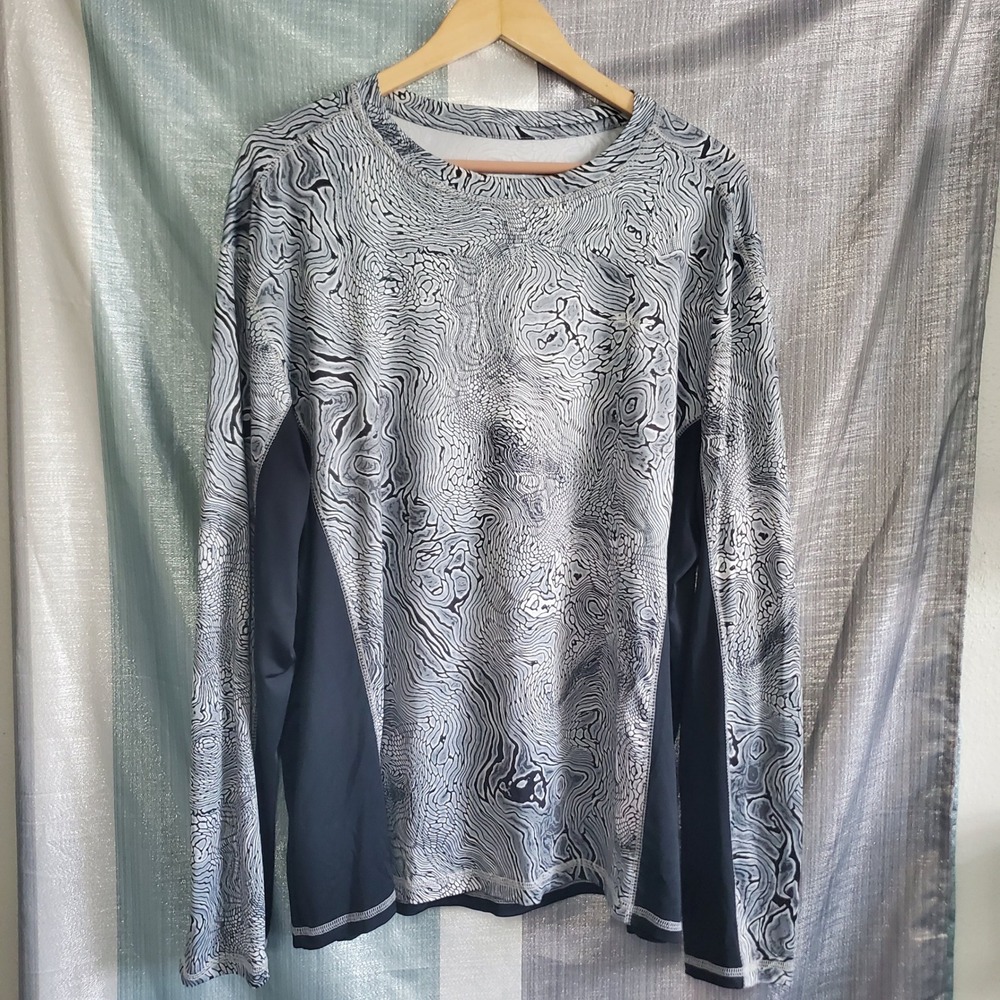 Silver Bait Mens XL Long Sleeve Fishing Shirt Grey Black Topographic Print